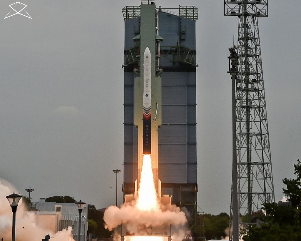 Skyroot Vikram-1 rocket lifting off from the launch pad at Sriharikota